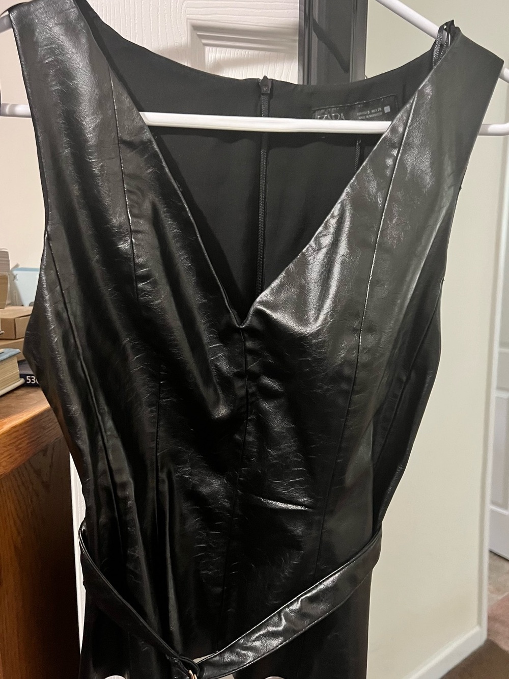 Sleeveless Black Faux-Leather V-Neck shirt